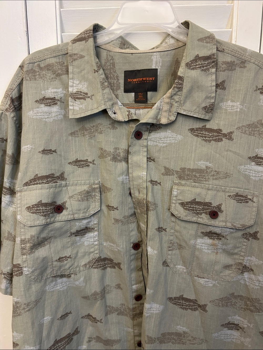 Northwest Sage Green Short-Sleeve Fish-Print Shirt Jacket